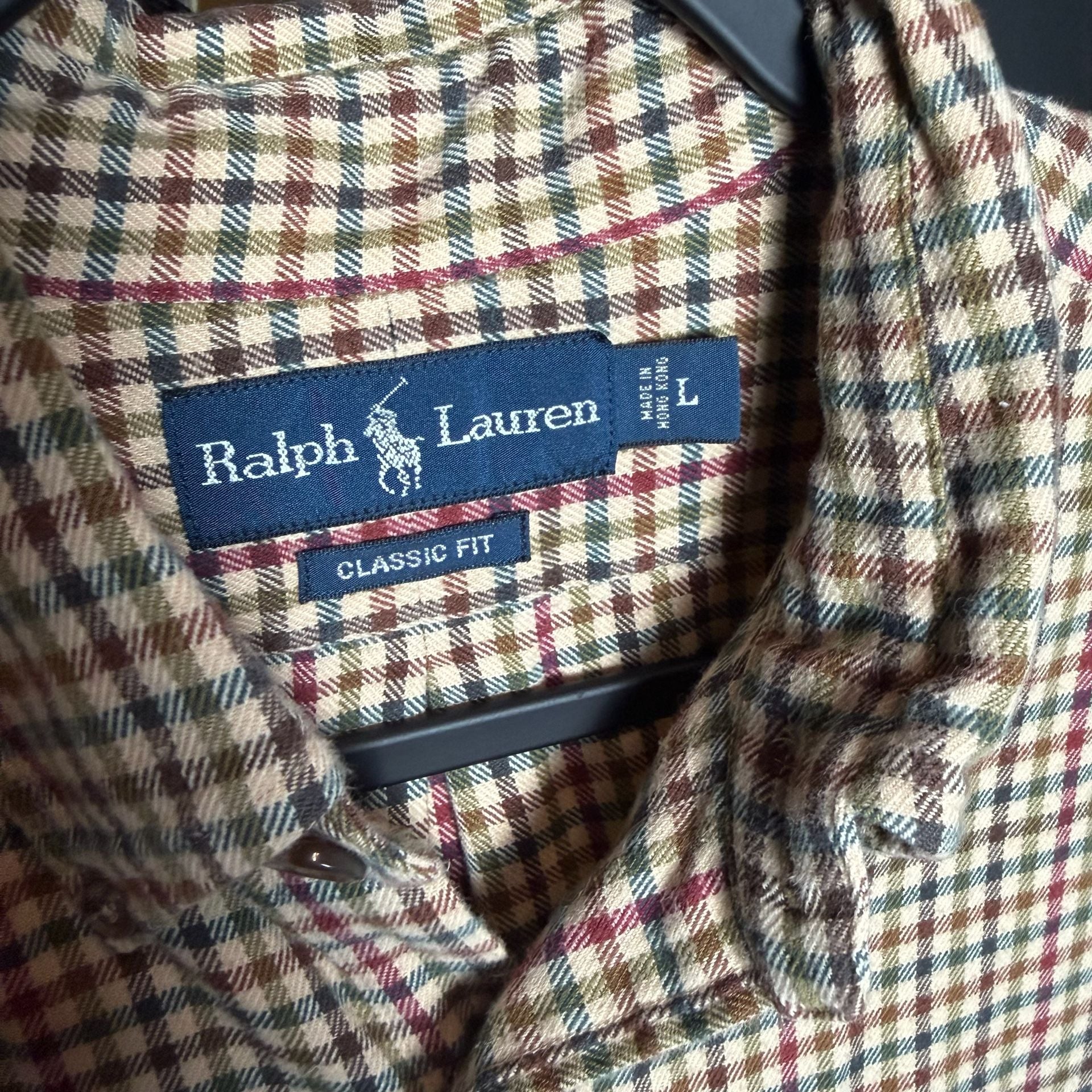 Vintage Ralph Lauren Classic Fit Plaid Shirt Size L Suede Elbow Patches 4