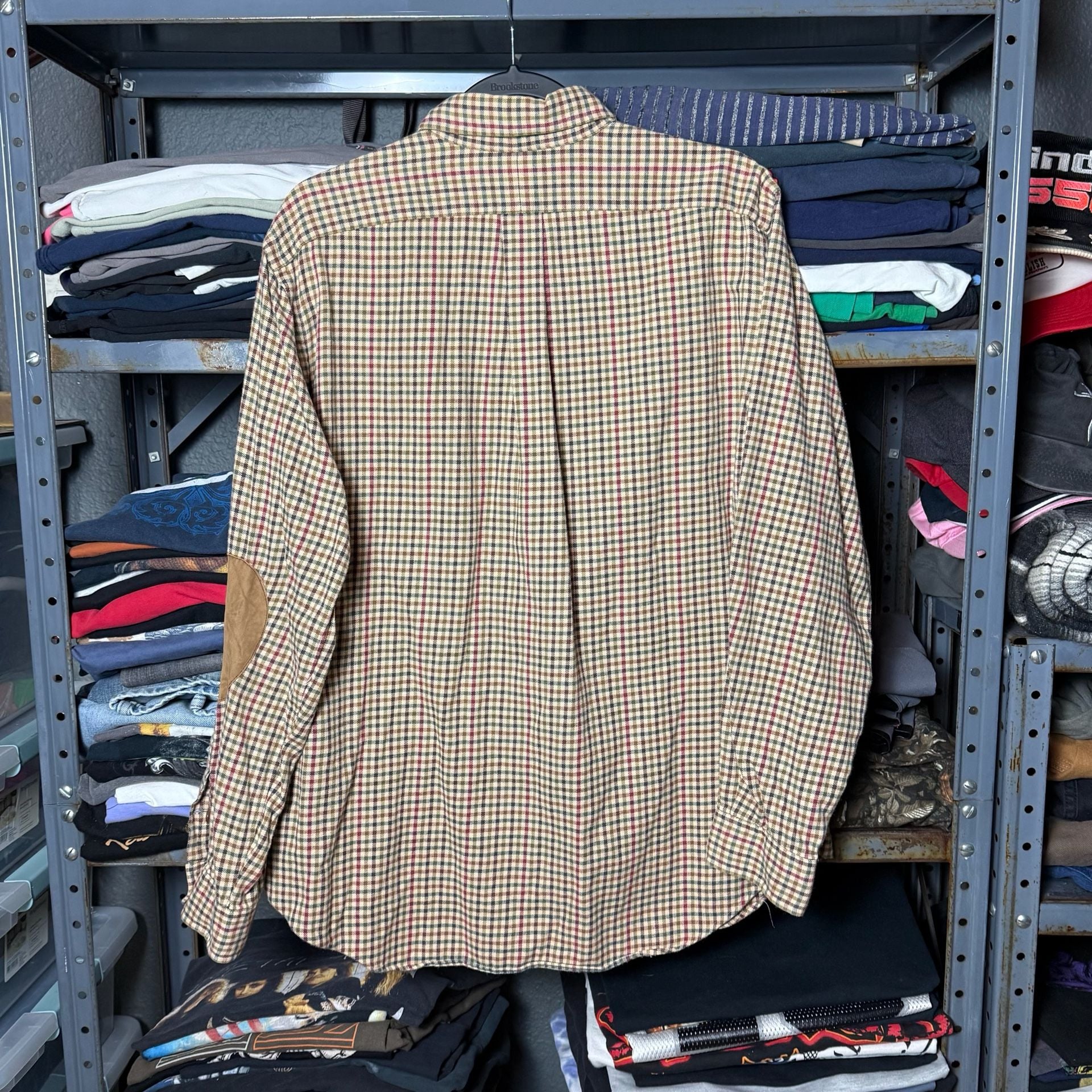 Vintage Ralph Lauren Classic Fit Plaid Shirt Size L Suede Elbow Patches 5