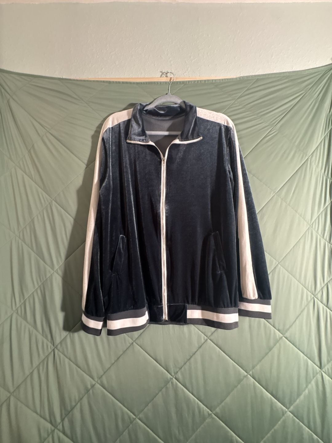 Velour Track Jacket Size XXL Gray Full Zip Stripe 2