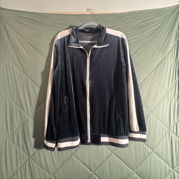 Velour Track Jacket Size XXL Gray Full Zip Stripe