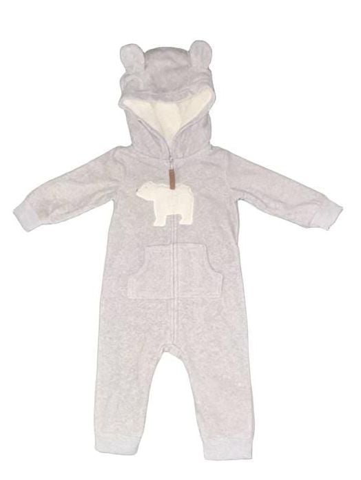 Carter’s Fleece Zip Up Jumpsuit With Sherpa Lined Hood Polar Bear Grey 9M 2