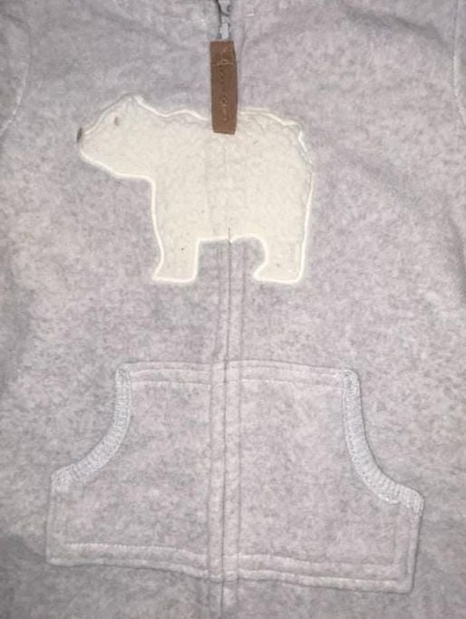 Carter’s Fleece Zip Up Jumpsuit With Sherpa Lined Hood Polar Bear Grey 9M 4