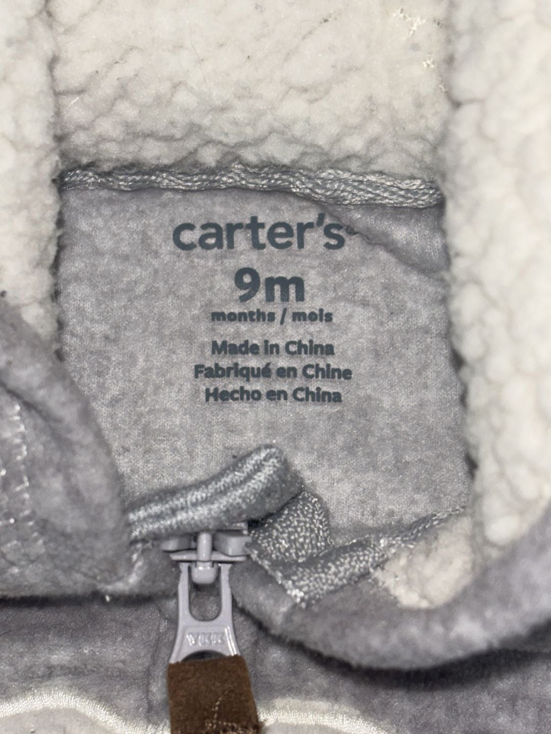 Carter’s Fleece Zip Up Jumpsuit With Sherpa Lined Hood Polar Bear Grey 9M 8