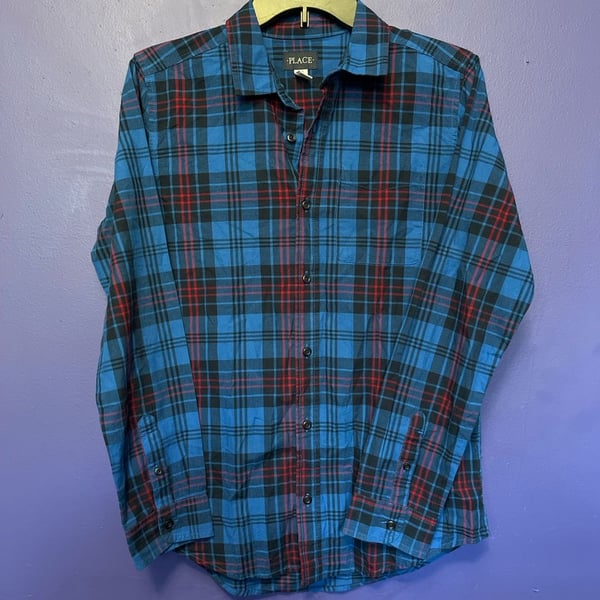 The Children's Place Plaid Button-Down Shirt Size 16 Blue Red Long Sleeve
