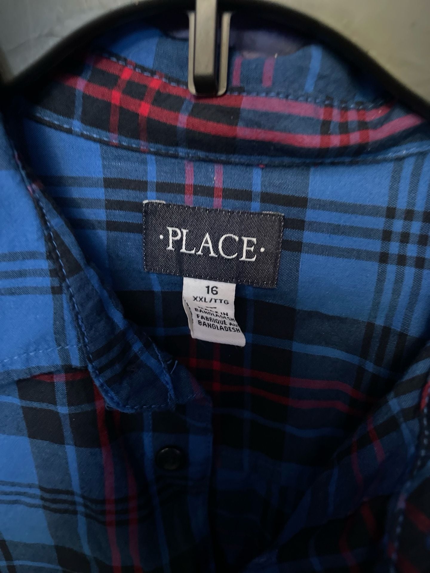 The Children's Place Plaid Button-Down Shirt Size 16 Blue Red Long Sleeve 4