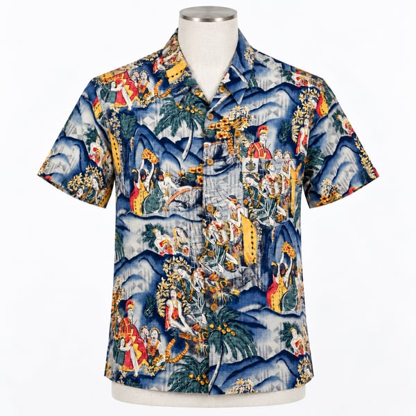 Vintage Duke Kahanamoku Hawaiian Shirt Mens L Tropical Scenic Aloha Cotton