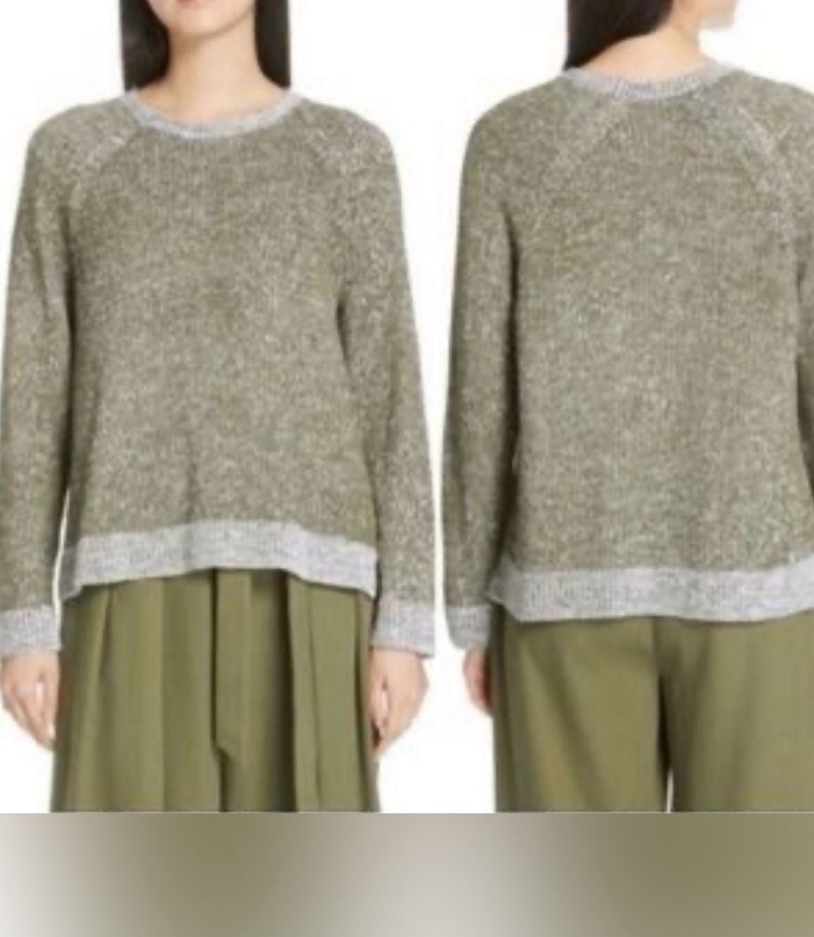 Eileen Fisher Marled Organic Linen Blend Sweater Size XL Olive Green Cotton 2