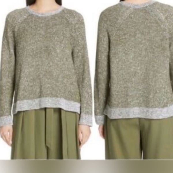 Eileen Fisher Marled Organic Linen Blend Sweater Size XL Olive Green Cotton