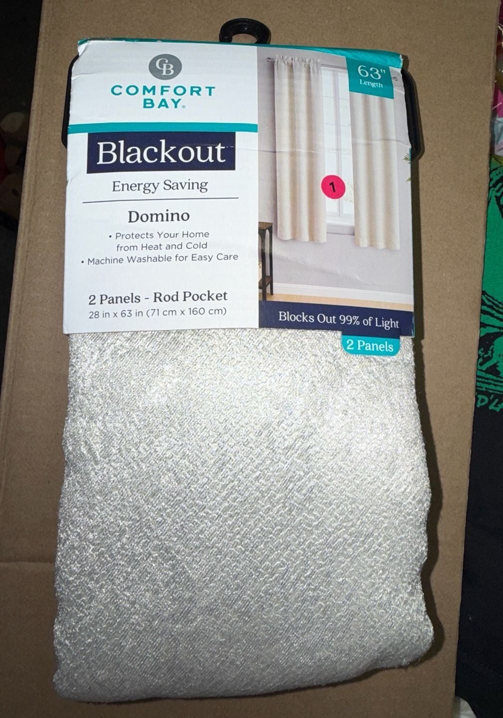 Comfort Bay Domino Blackout Curtain Panels 28x63 White 2-Pack 1