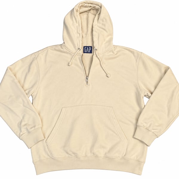 Gap Half Zip Hoodie Size XL Cream Cotton Blend Pullover