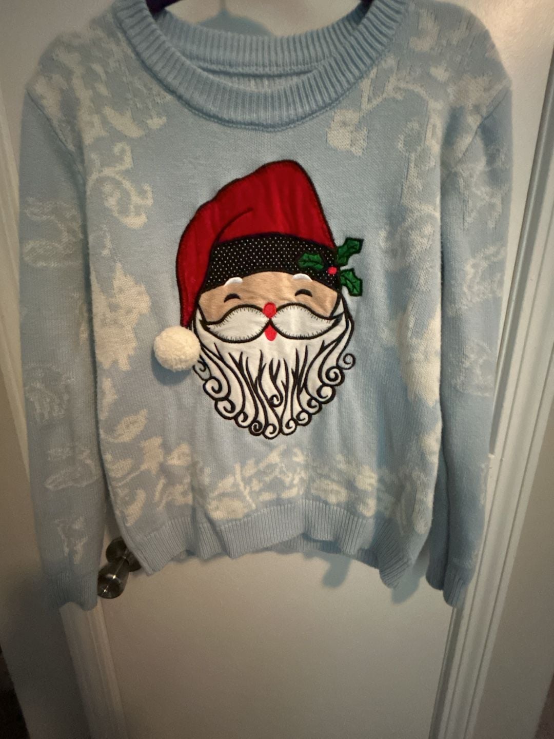 Christmas Santa Claus Reindeer Blue Knit Holiday Sweater 3