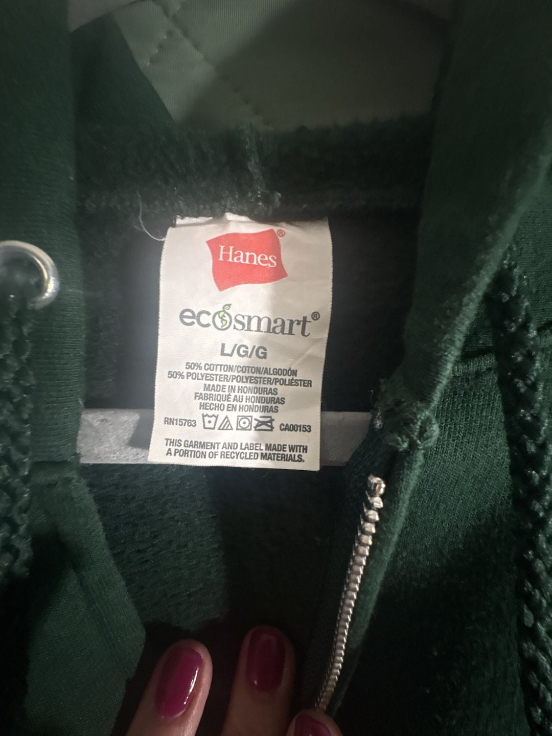 Hanes Ecosmart Zip Up Hoodie Size L Green Happi Camper Graphic 3