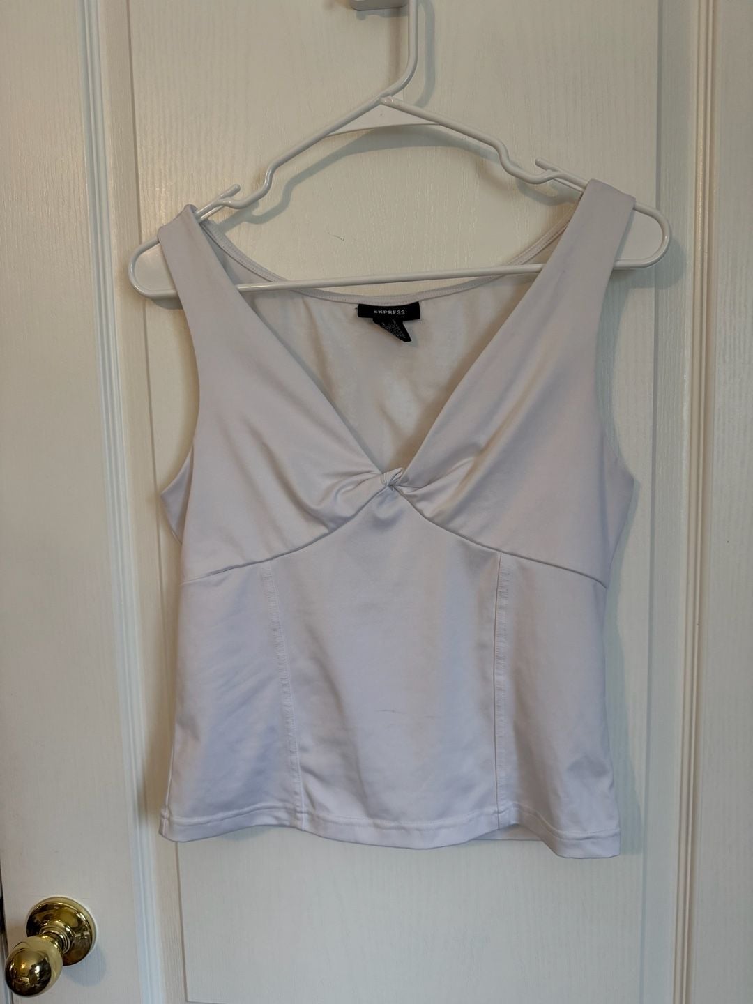 Express Tank Top Size L White V-Neck Twist Front 2