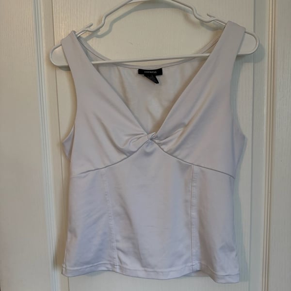 Express Tank Top Size L White V-Neck Twist Front