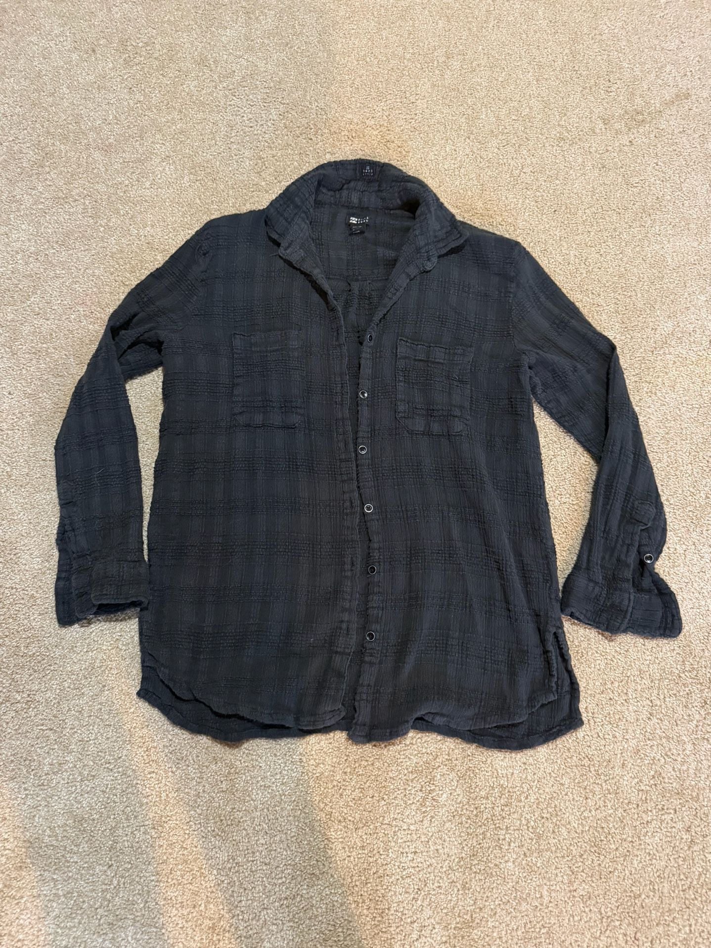 Billabong Button-Up Shirt Size M Black Long Sleeve Gauze Plaid 2