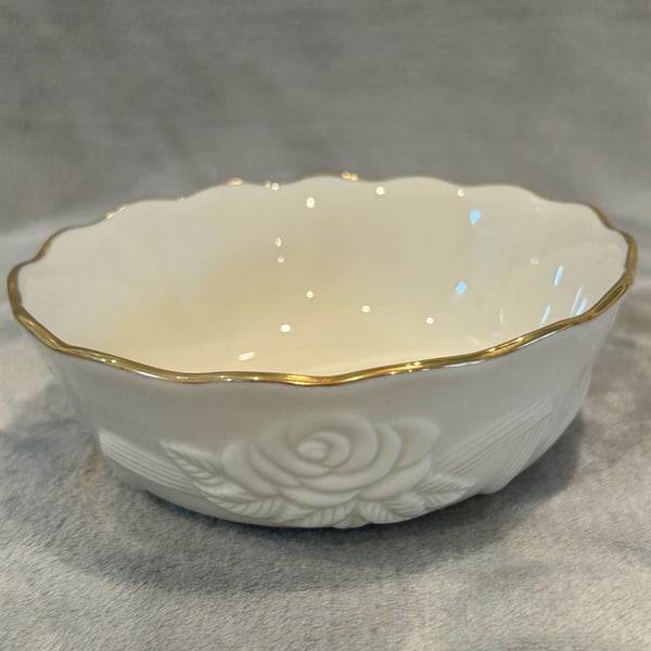 Lenox Rose Blossom Small Porcelain Bowl Scalloped Gold Trim