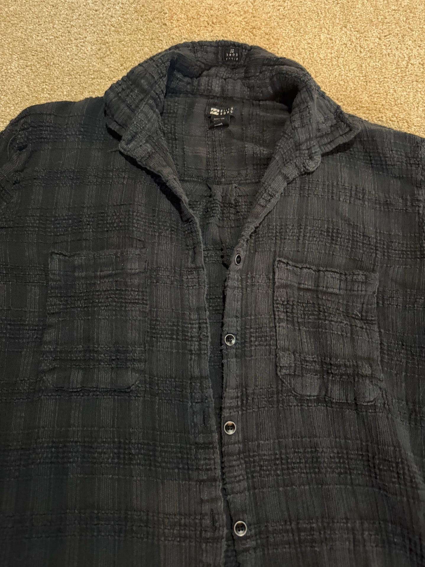 Billabong Button-Up Shirt Size M Black Long Sleeve Gauze Plaid 3