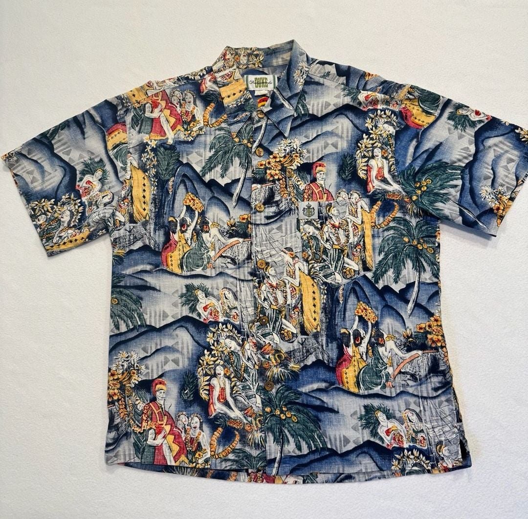 Vintage Duke Kahanamoku Hawaiian Shirt Mens L Tropical Scenic Aloha Cotton 7