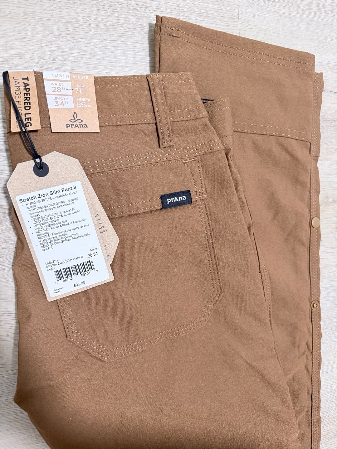 PrAna Stretch Zion Slim Pant II Size 28x34 Sepia Brown Hiking 6