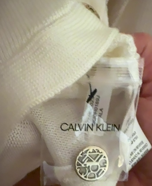 Calvin Klein NWT Alabaster Textured High Low Tunic Sweater Gold Buttons L 6
