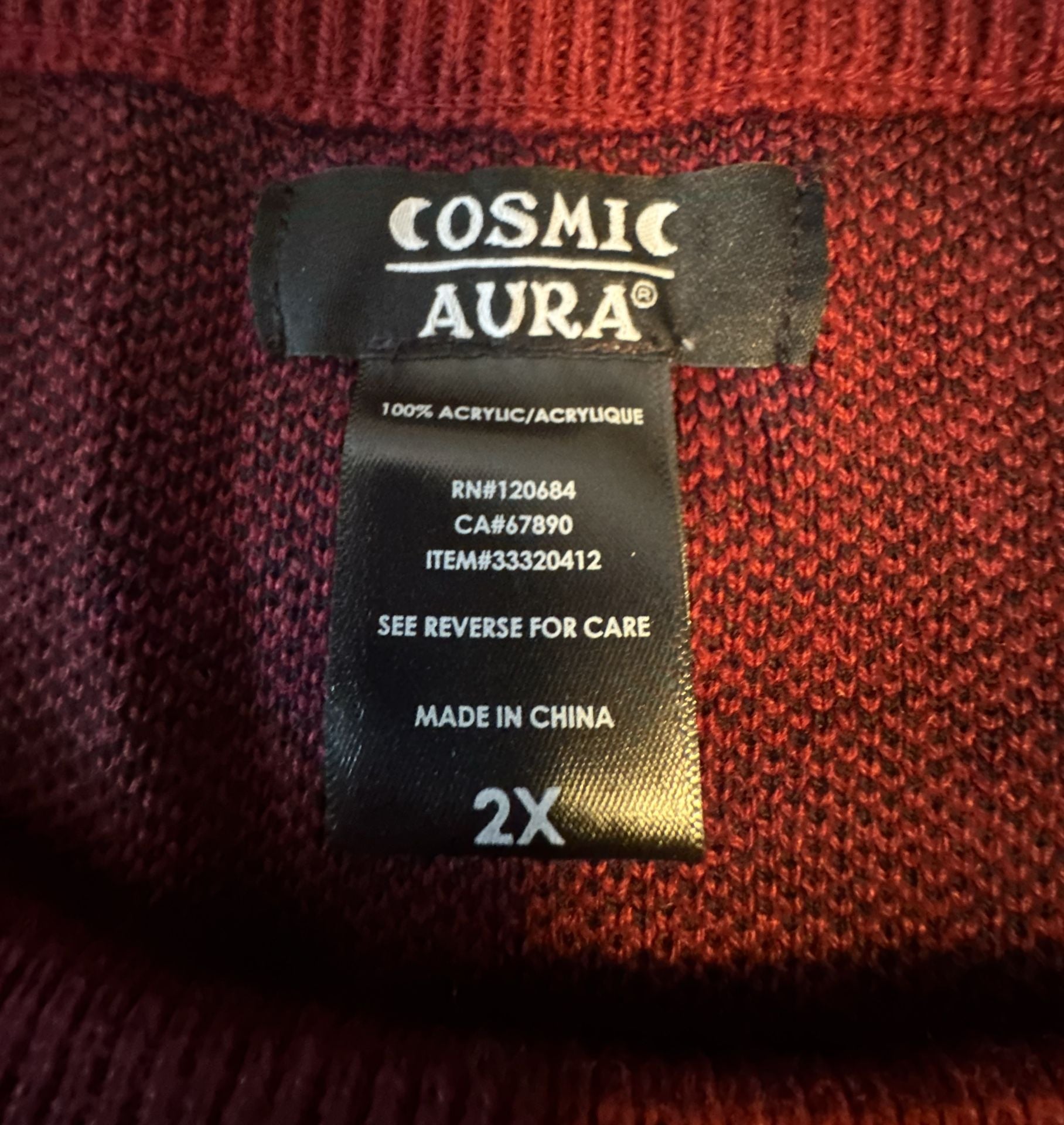 Cosmic Aura Death Grim Reaper Distressed Knit Sweater Size 2X Red 3