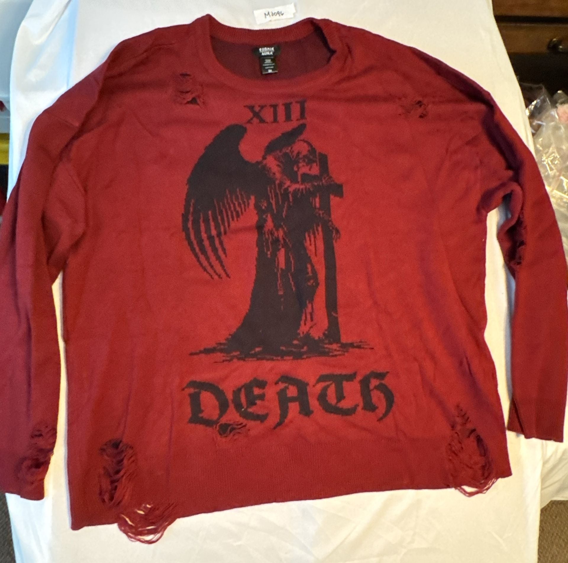 Cosmic Aura Death Grim Reaper Distressed Knit Sweater Size 2X Red 2