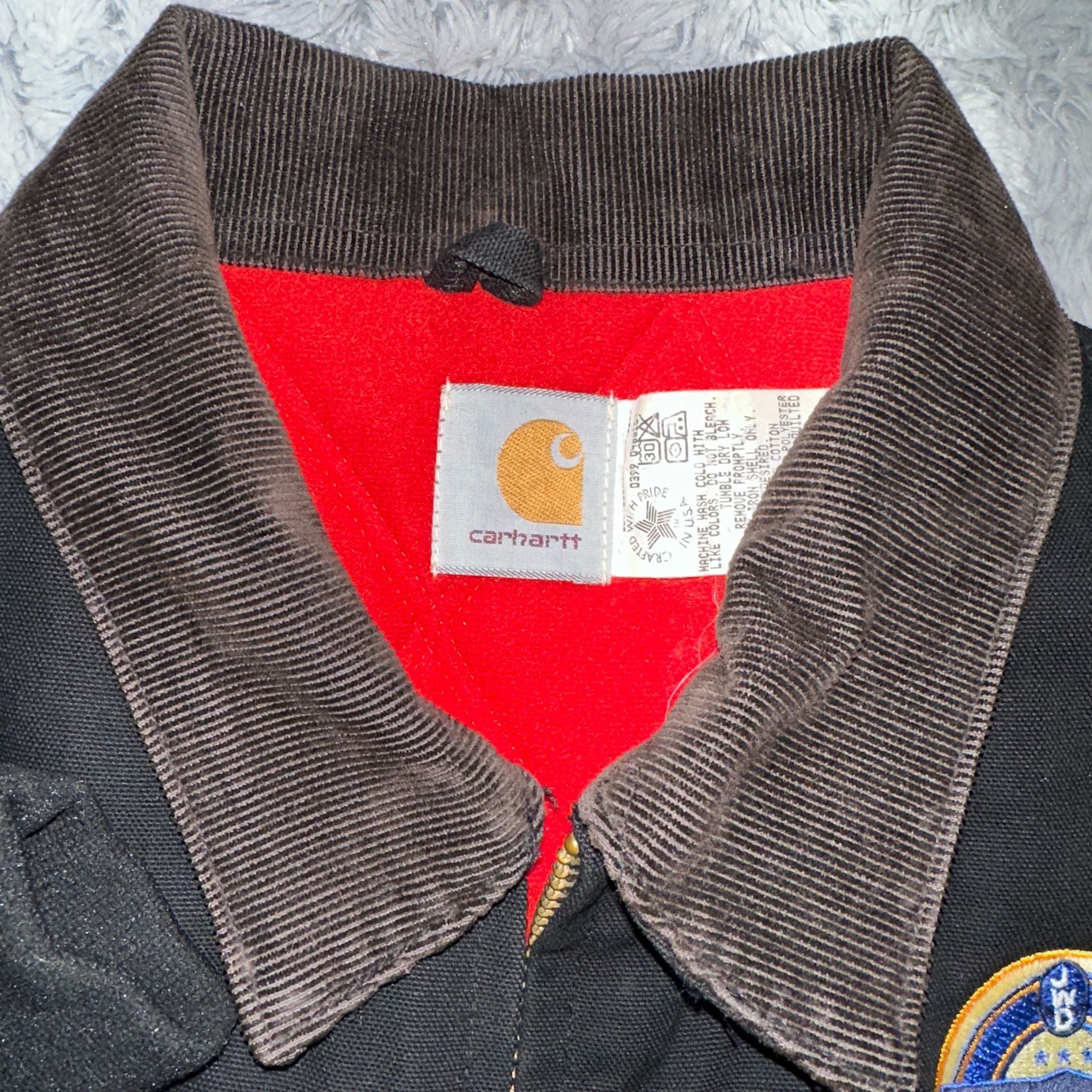 VINTAGE UNION Carhartt Santa Fe Jacket Black Corduroy Collar DUNDEES LAGER 7
