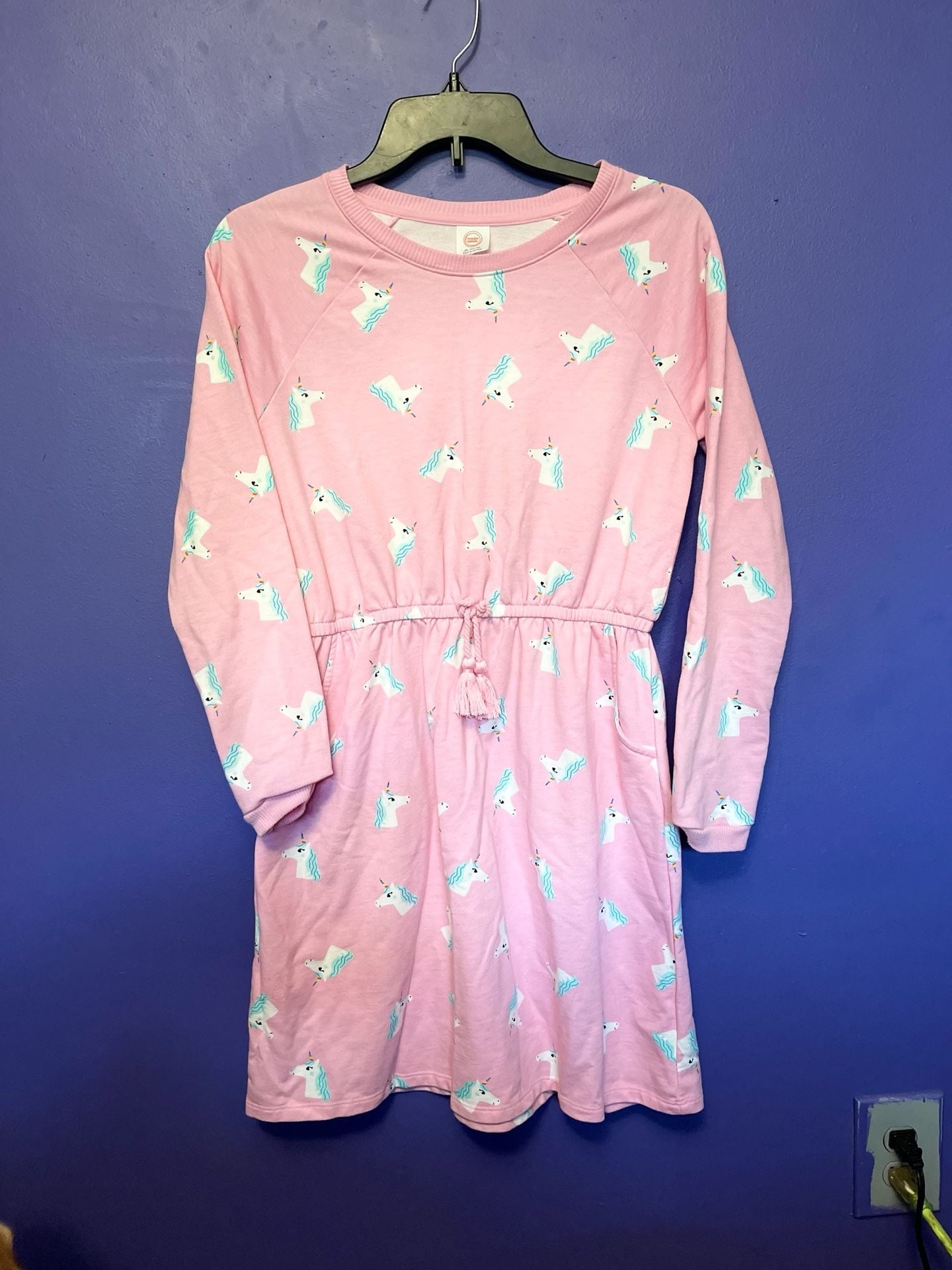 Wonder Nation Sweatshirt Dress Size XL 14-16 Pink Unicorn Long Sleeve 2