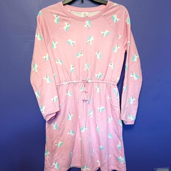 Wonder Nation Sweatshirt Dress Size XL 14-16 Pink Unicorn Long Sleeve