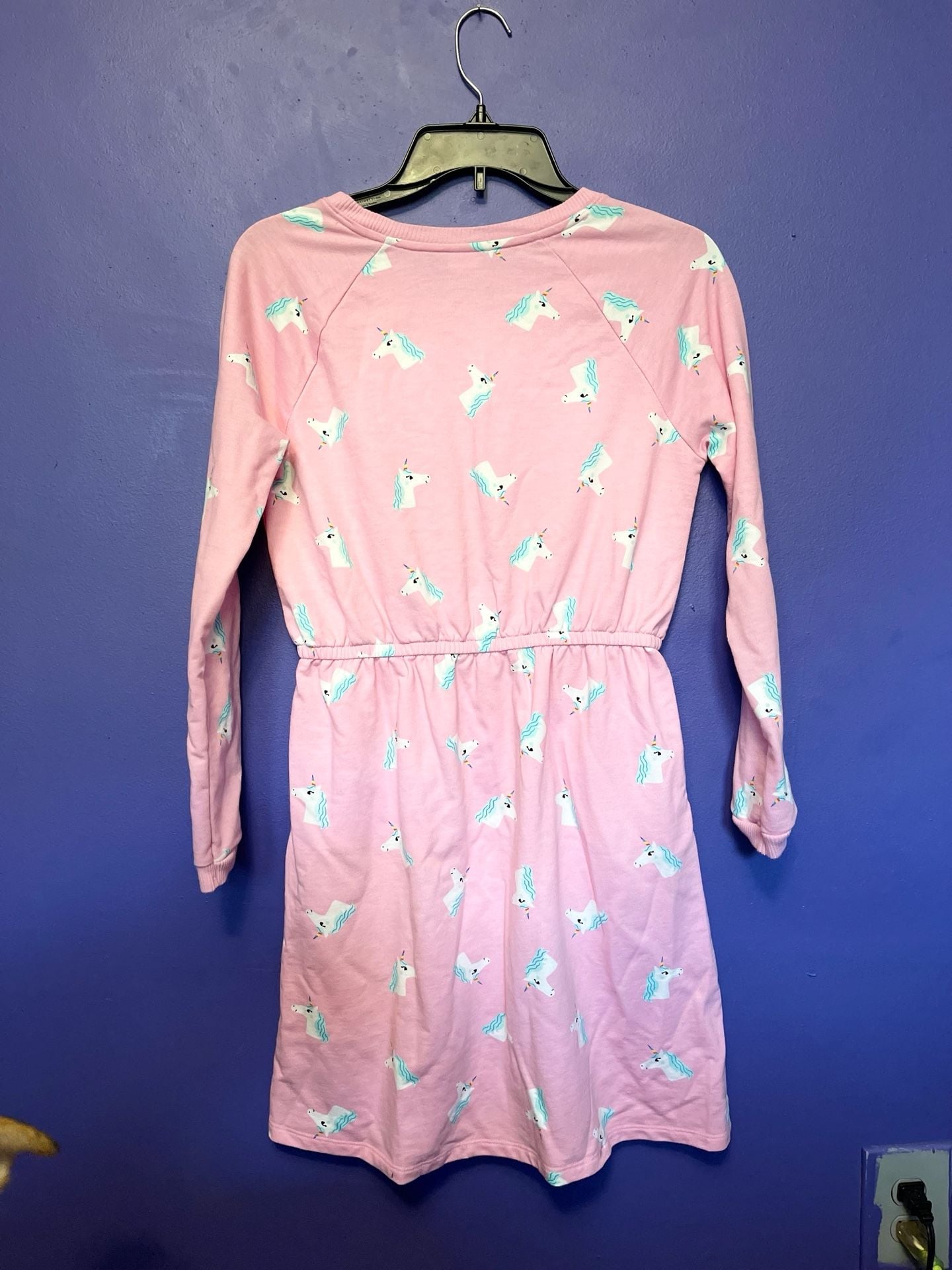 Wonder Nation Sweatshirt Dress Size XL 14-16 Pink Unicorn Long Sleeve 3