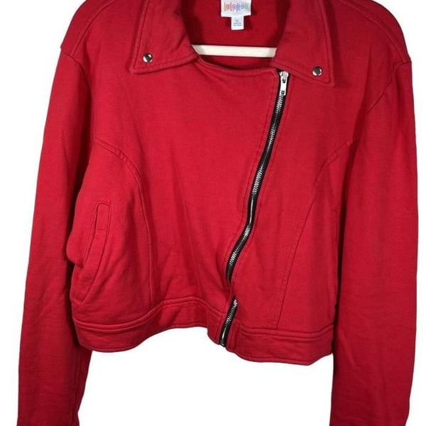 LuLaRoe Stevie Moto Jacket Size XL Red Cropped Asymmetrical Zip Sweatshirt
