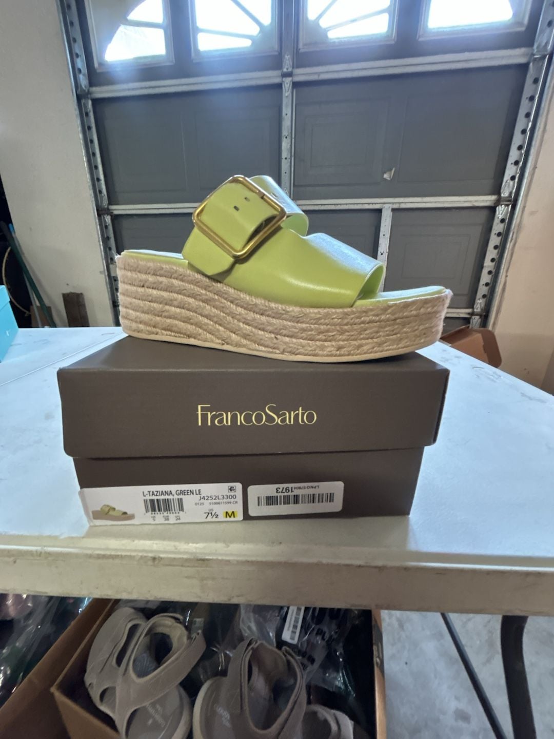 Franco Sarto Taziana Slide Sandal Size 7.5 Green Leather Espadrille Wedge 4
