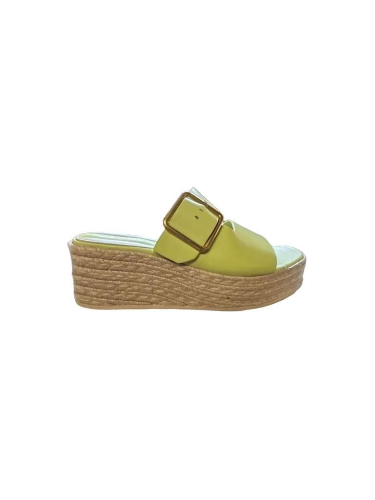 Franco Sarto Taziana Slide Sandal Size 7.5 Green Leather Espadrille Wedge 2