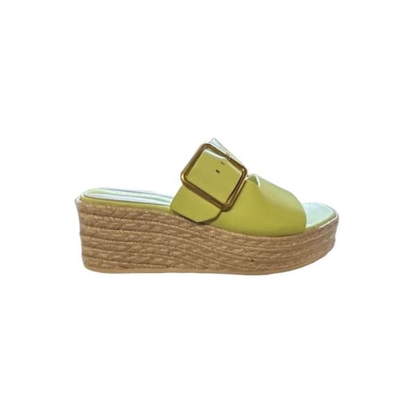 Franco Sarto Taziana Slide Sandal Size 7.5 Green Leather Espadrille Wedge