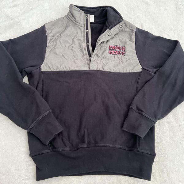 Champion Chico State Reverse Weave Size Small Black Gray 1/4 Snap Pullover