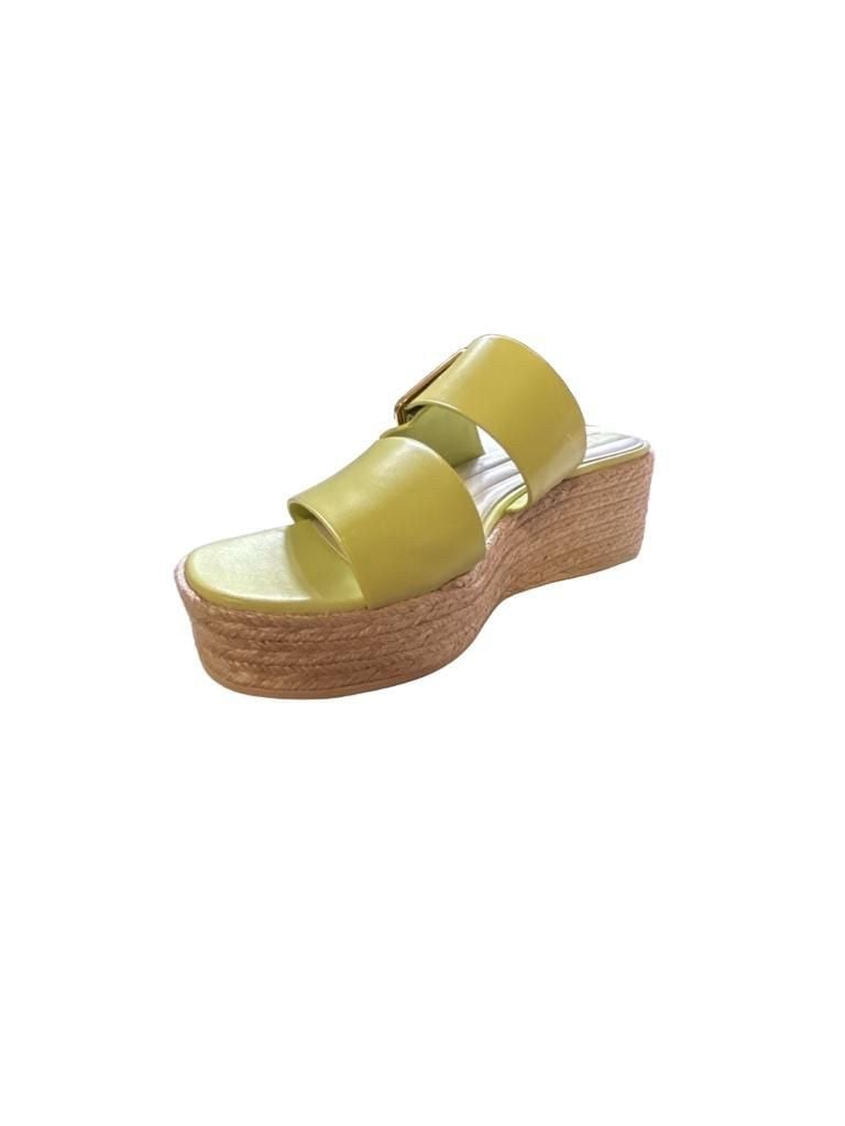 Franco Sarto Taziana Slide Sandal Size 7.5 Green Leather Espadrille Wedge 3