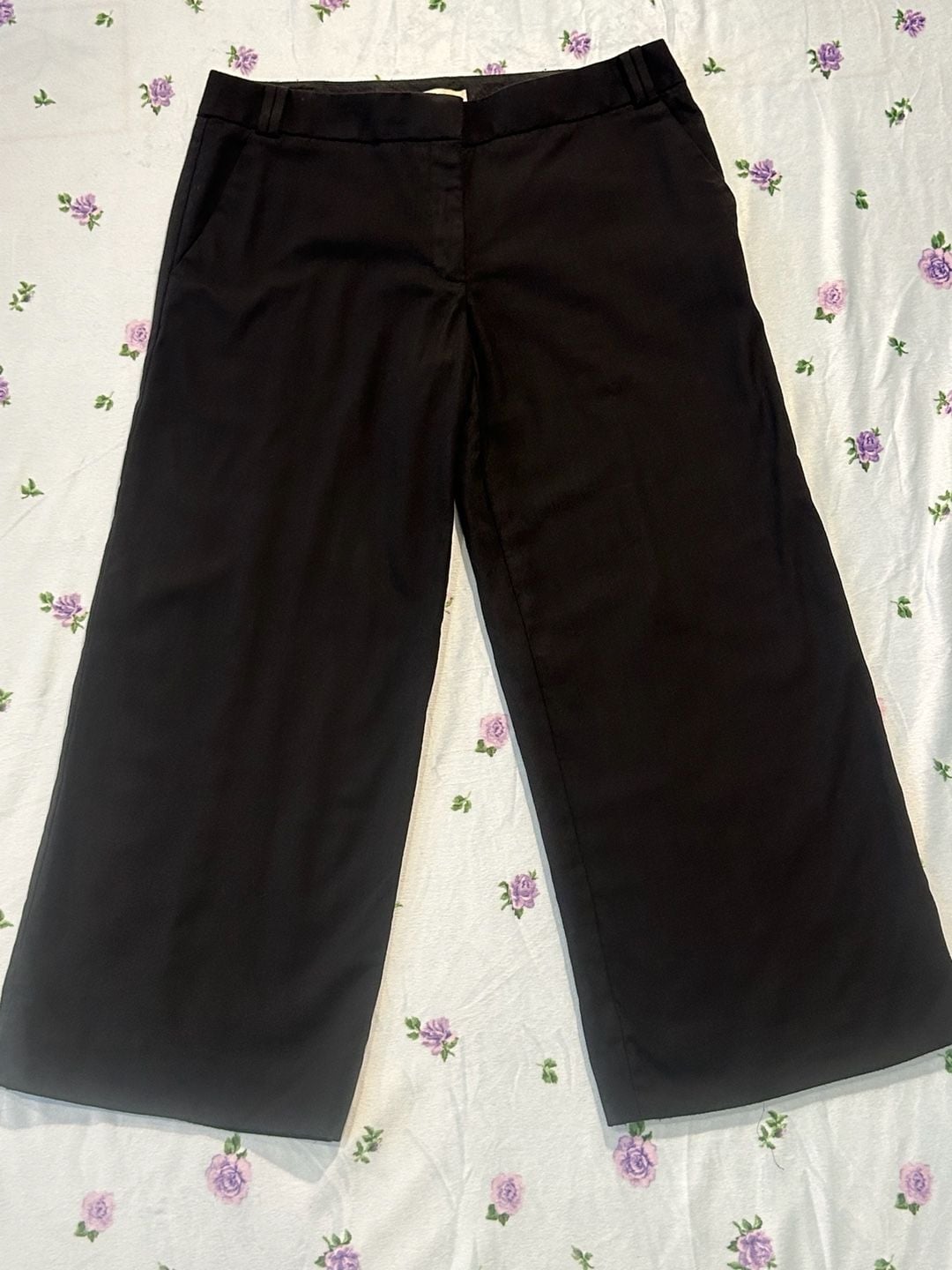 Tory Burch Wide Leg Wool Pants Size 10 Black Career Trousers 2