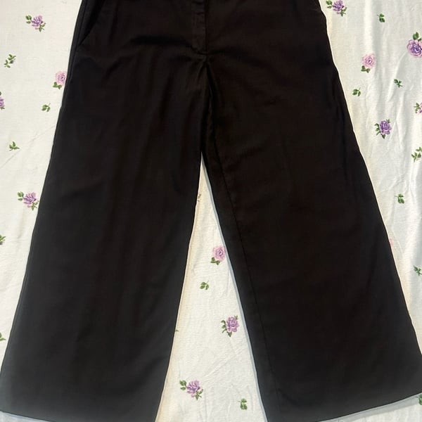 Tory Burch Wide Leg Wool Pants Size 10 Black Career Trousers