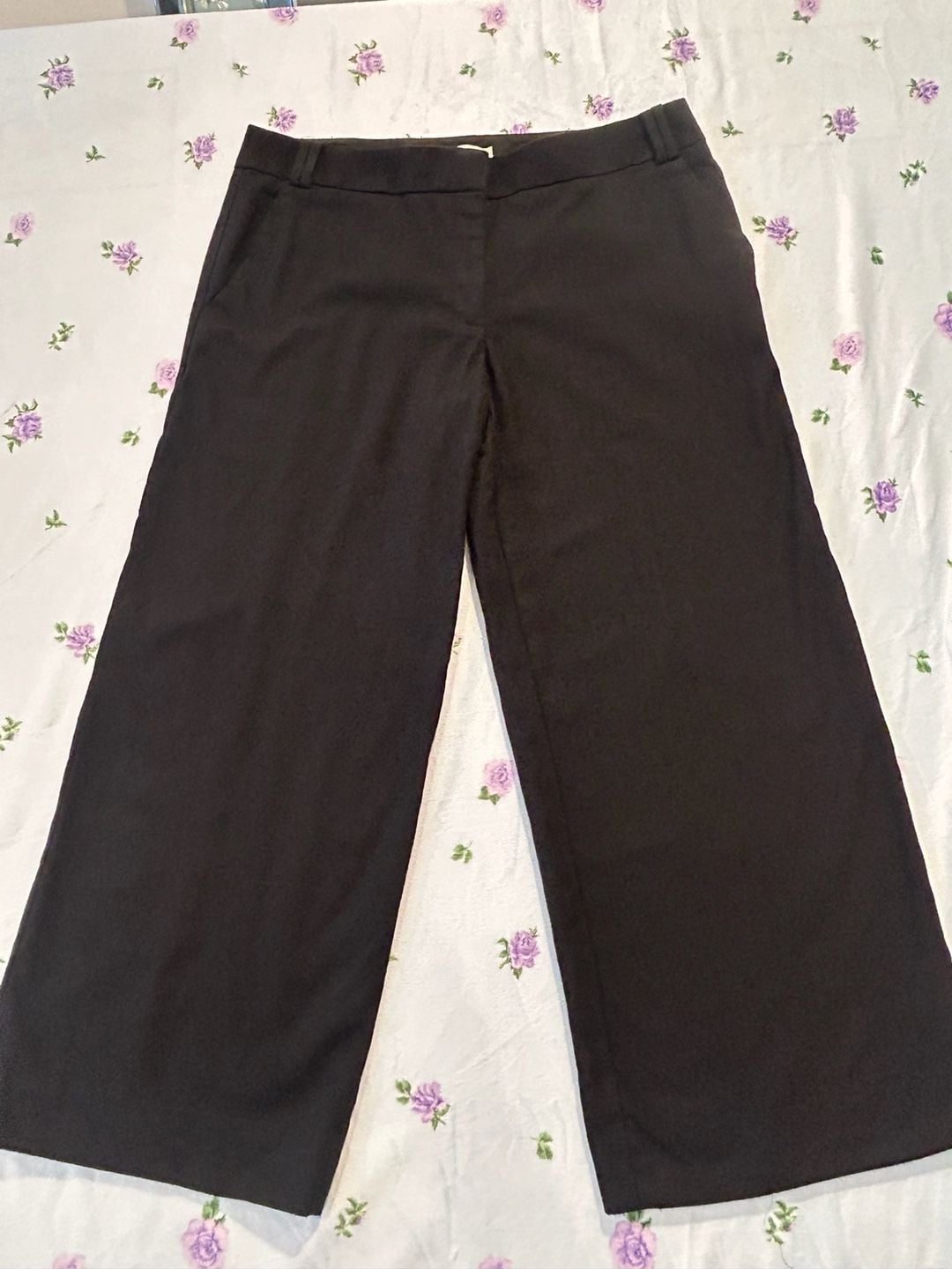 Tory Burch Wide Leg Wool Pants Size 10 Black Career Trousers 3