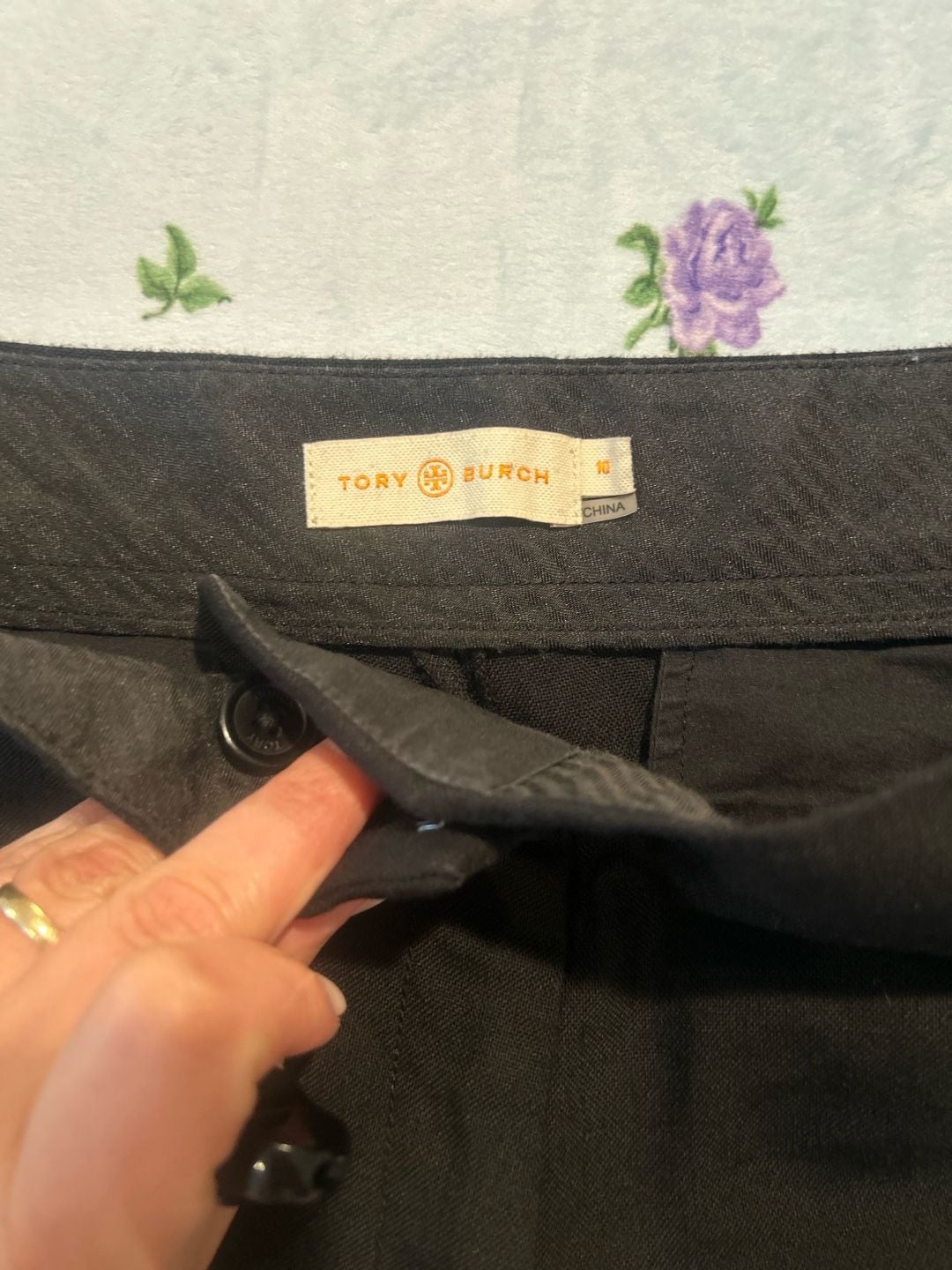 Tory Burch Wide Leg Wool Pants Size 10 Black Career Trousers 6
