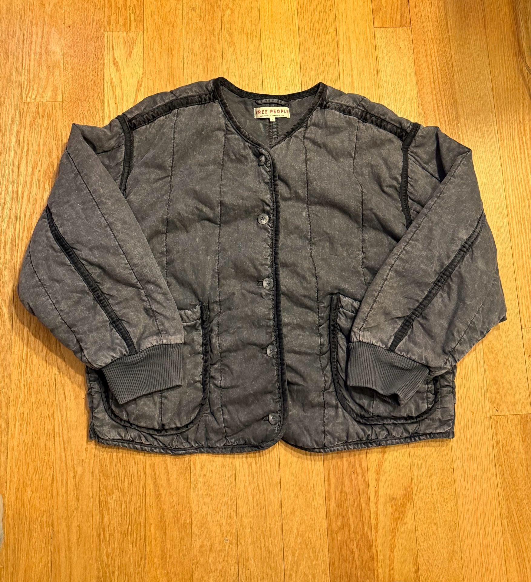 Free People Quilted Bomber Jacket Size XL Gray Cotton oversized fit 2