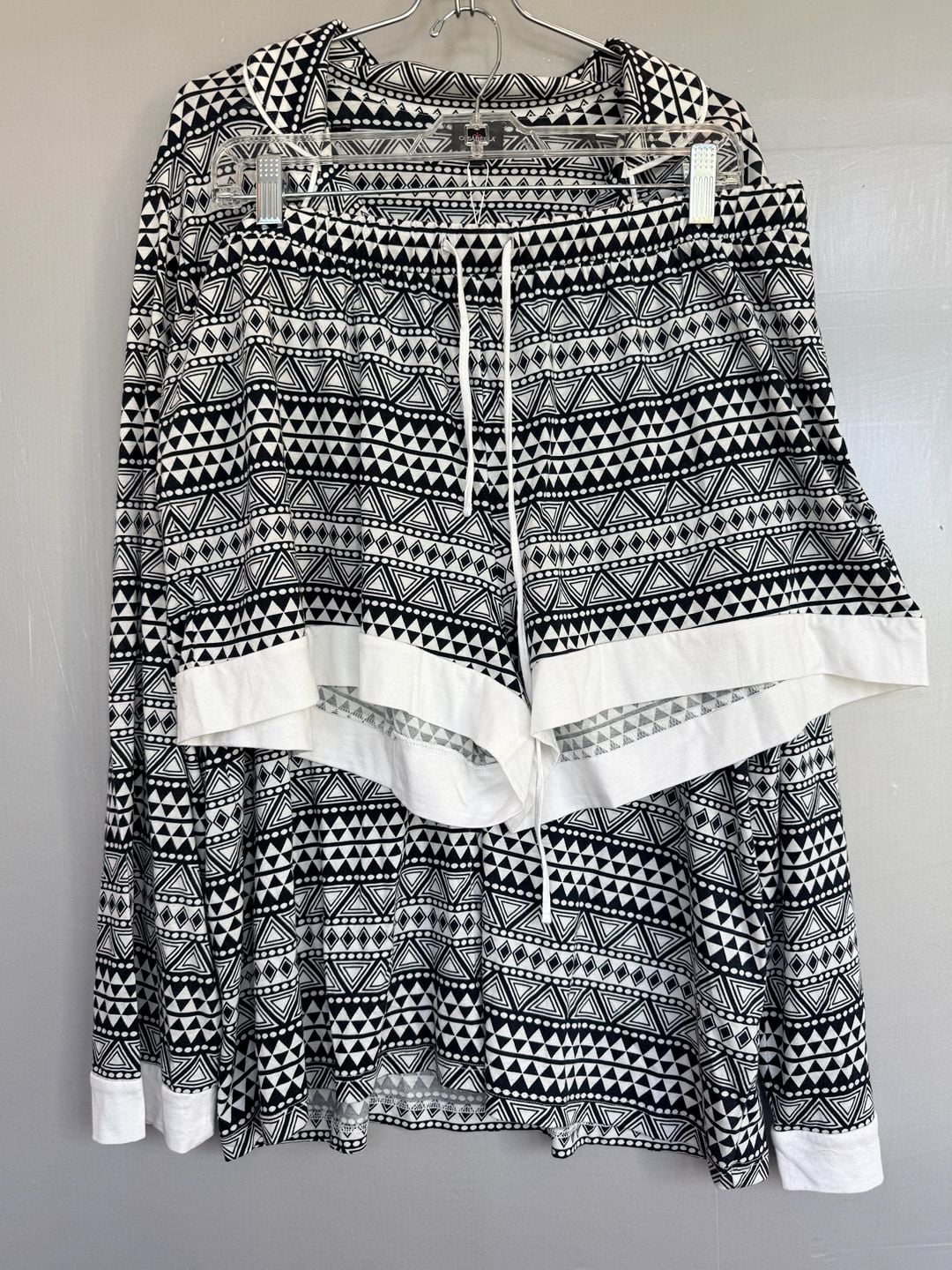 Cosabella Bella Comfort Long Sleeve Top And Boxer Set Size 1X Geo Black White 1