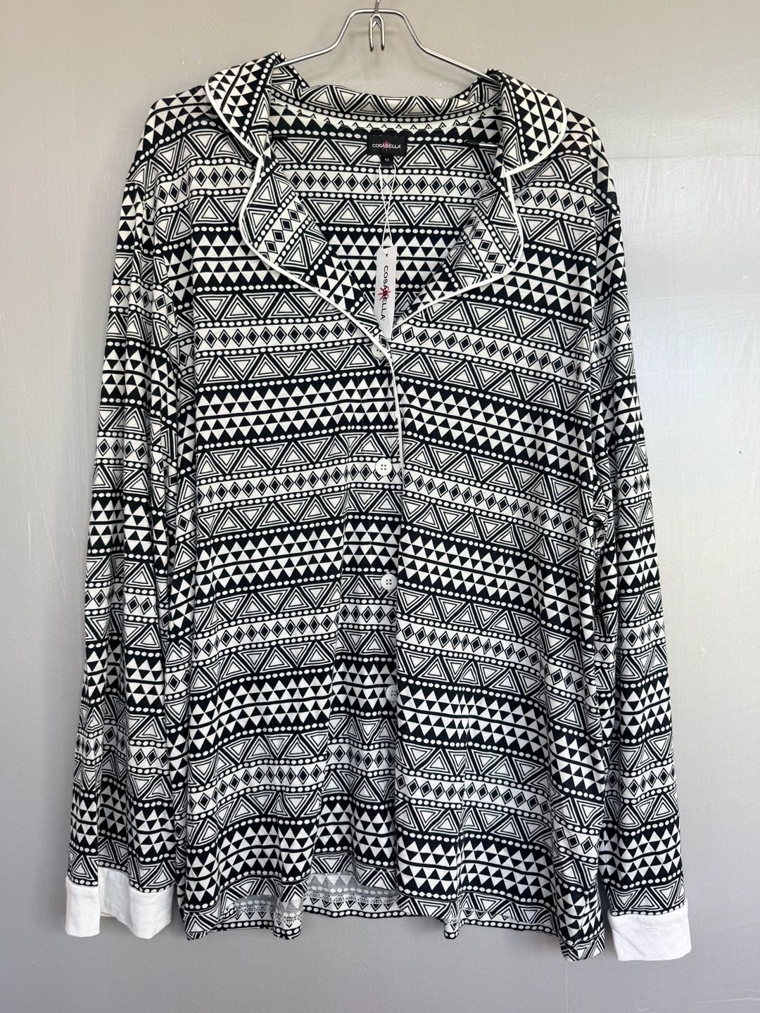 Cosabella Bella Comfort Long Sleeve Top And Boxer Set Size 1X Geo Black White 3