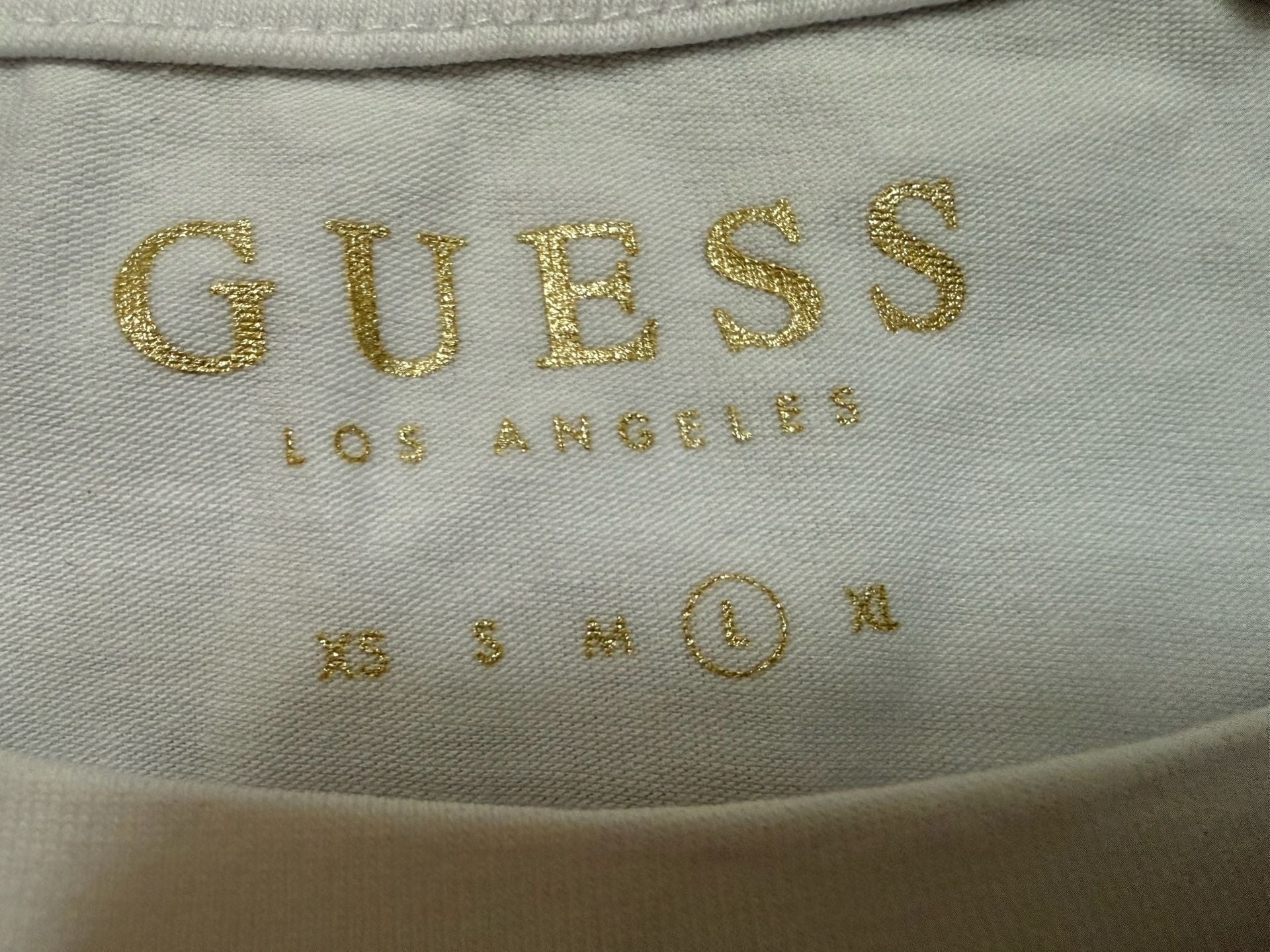 Guess Los Angeles Sequin Pearl Logo T-Shirt Size L White Cotton 5