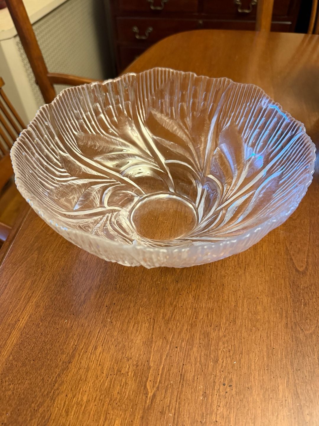 Lausitzer Glas 24% Lead Crystal Serving Bowl Clear Textured Art Glass 1