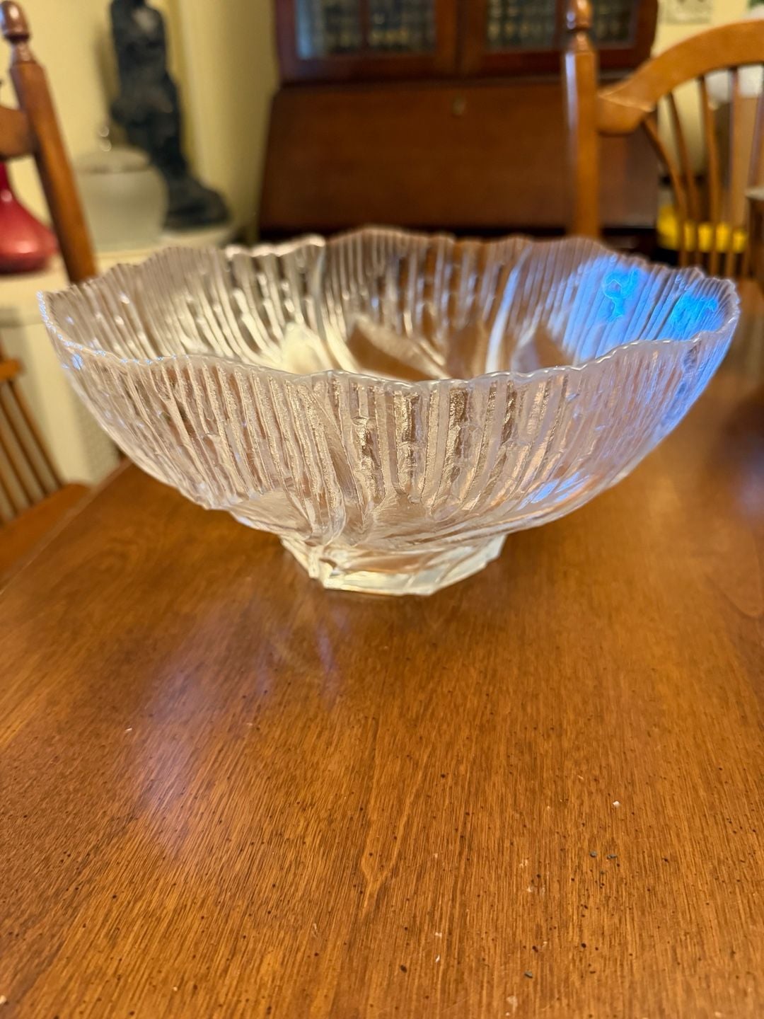 Lausitzer Glas 24% Lead Crystal Serving Bowl Clear Textured Art Glass 2