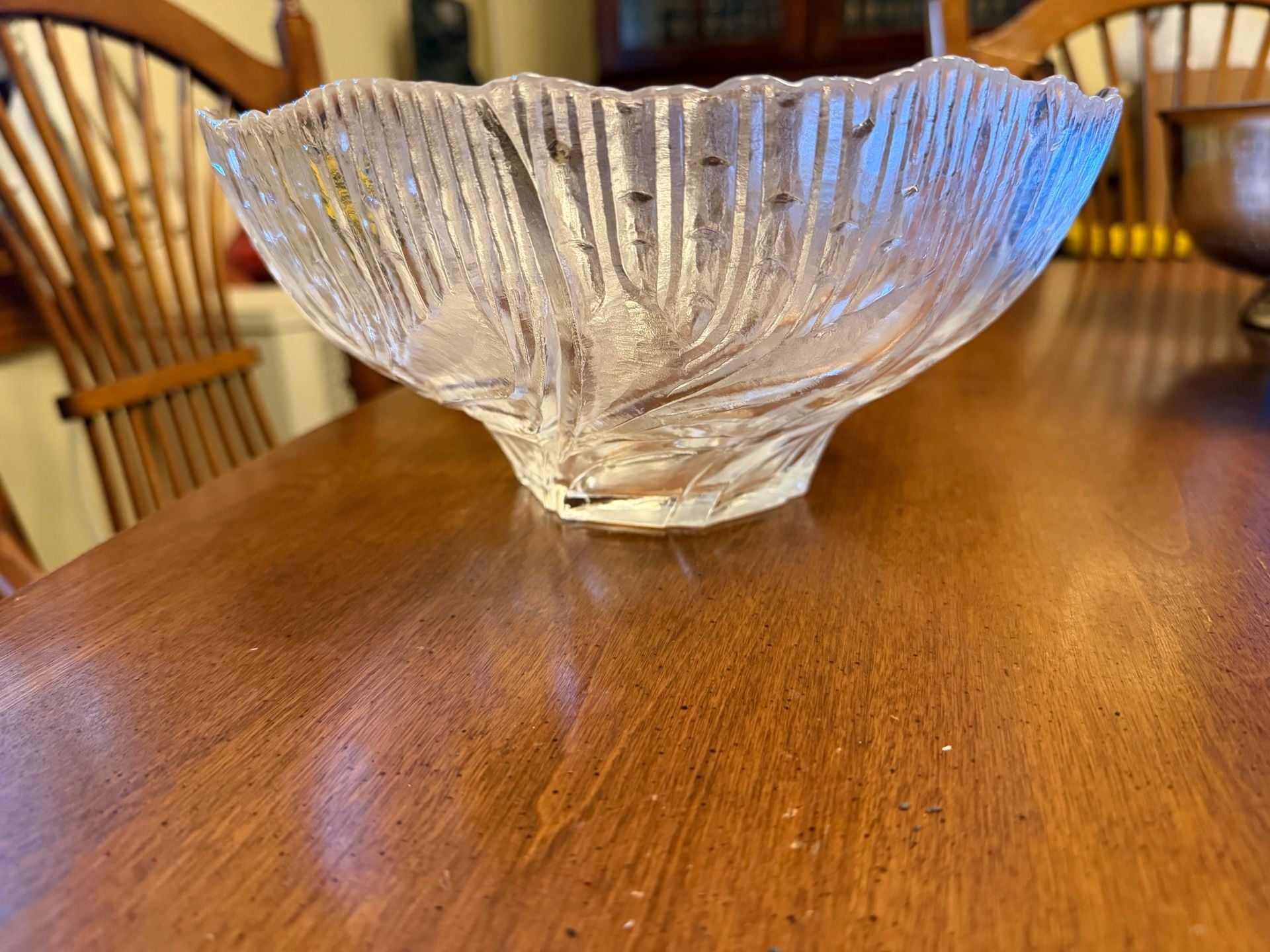 Lausitzer Glas 24% Lead Crystal Serving Bowl Clear Textured Art Glass 3