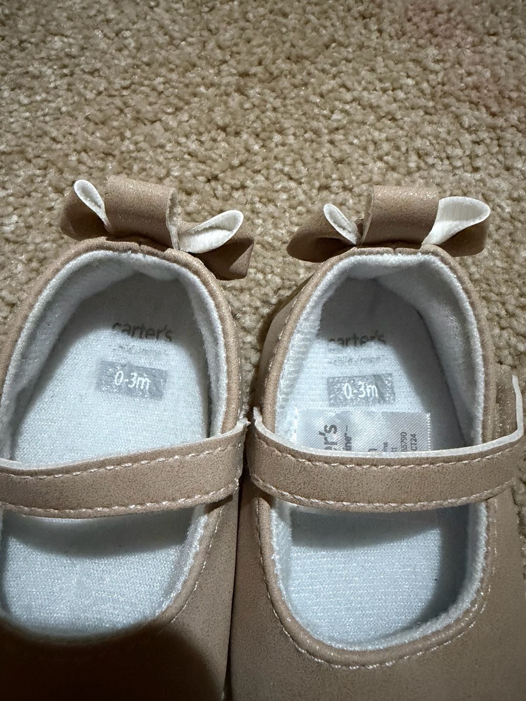 Carter's Mary Jane Shoes Size 0-3m Tan Bow Pre-Walker 3