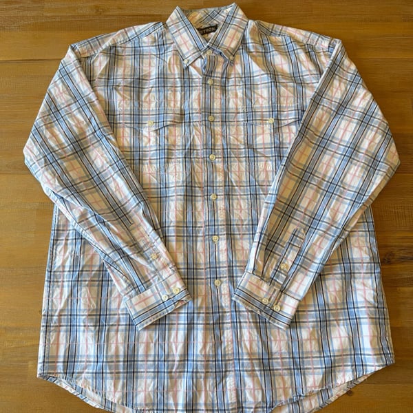 Stetson Western Shirt Large Blue Pink Plaid Long Sleeve Button Down Cotton Mens