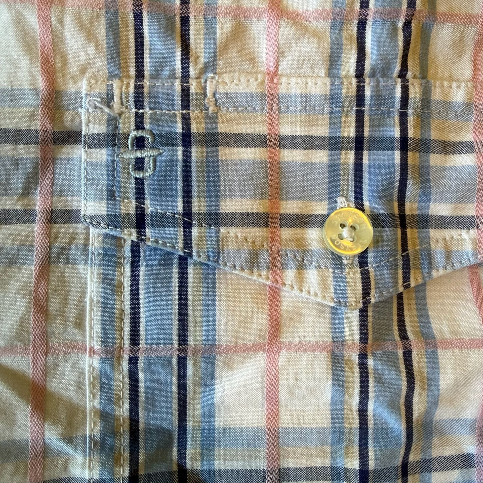 Stetson Western Shirt Large Blue Pink Plaid Long Sleeve Button Down Cotton Mens 10